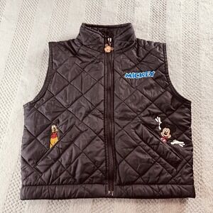 Vintage 90s Youth Size 4T/5T - Disney Mickey Mouse & Pluto Quilted Black Vest